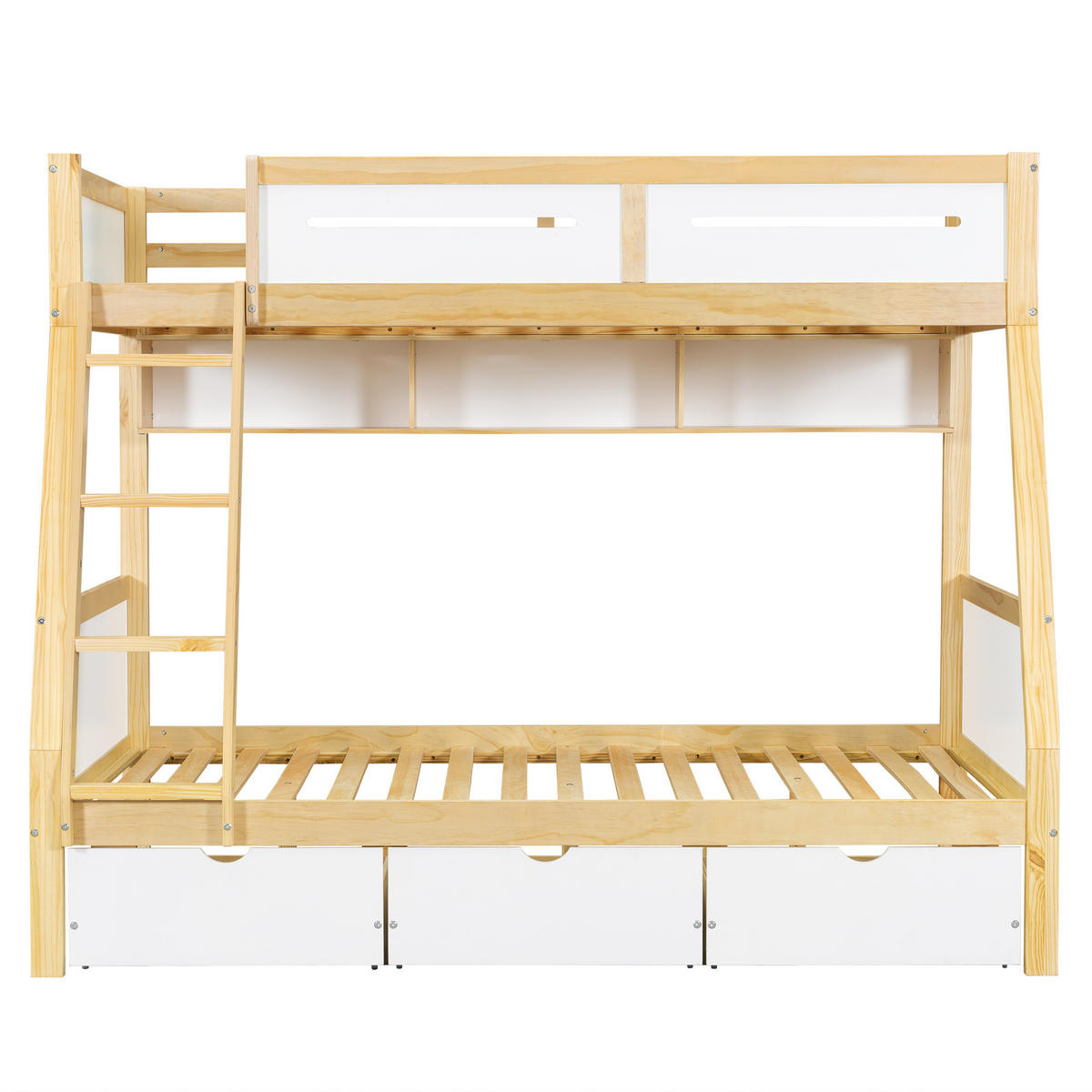 ETAGENBETT 90/200 & 120/200 cm Weiß/Natur mit 3 Schubladen und Bilderbuchständer - Weiß, Holz (90/200cm) - Flora Grace