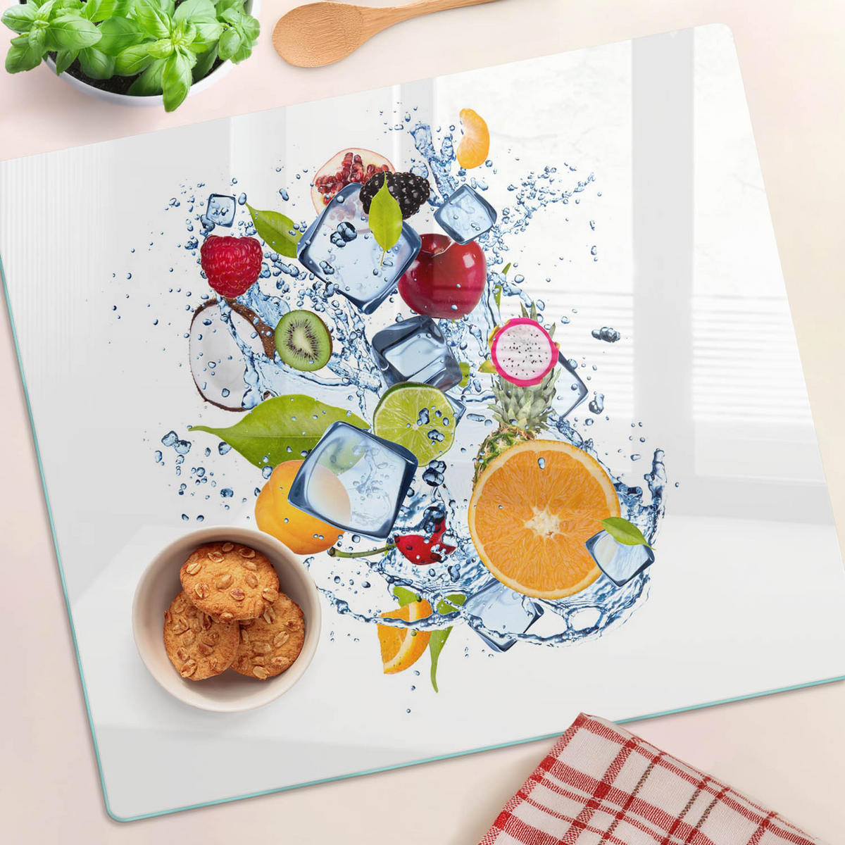 GLASPLATTE 60x52 cm Obst und Eis - Multicolor, Glas (60/0.4/52cm) - TULUP