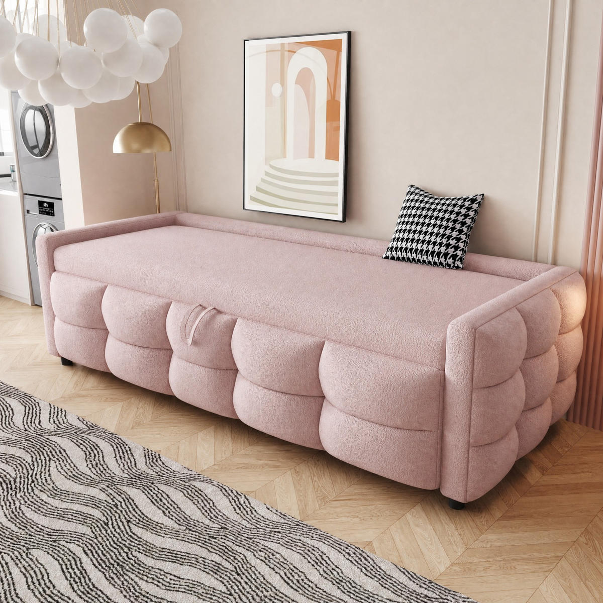 SCHLAFSOFA 90/190 cm & 180/190 cm in Rosa ausziehbar mit Lattenrost - Rosa, Holzwerkstoff/Textil (90/190cm) - CHICFURN