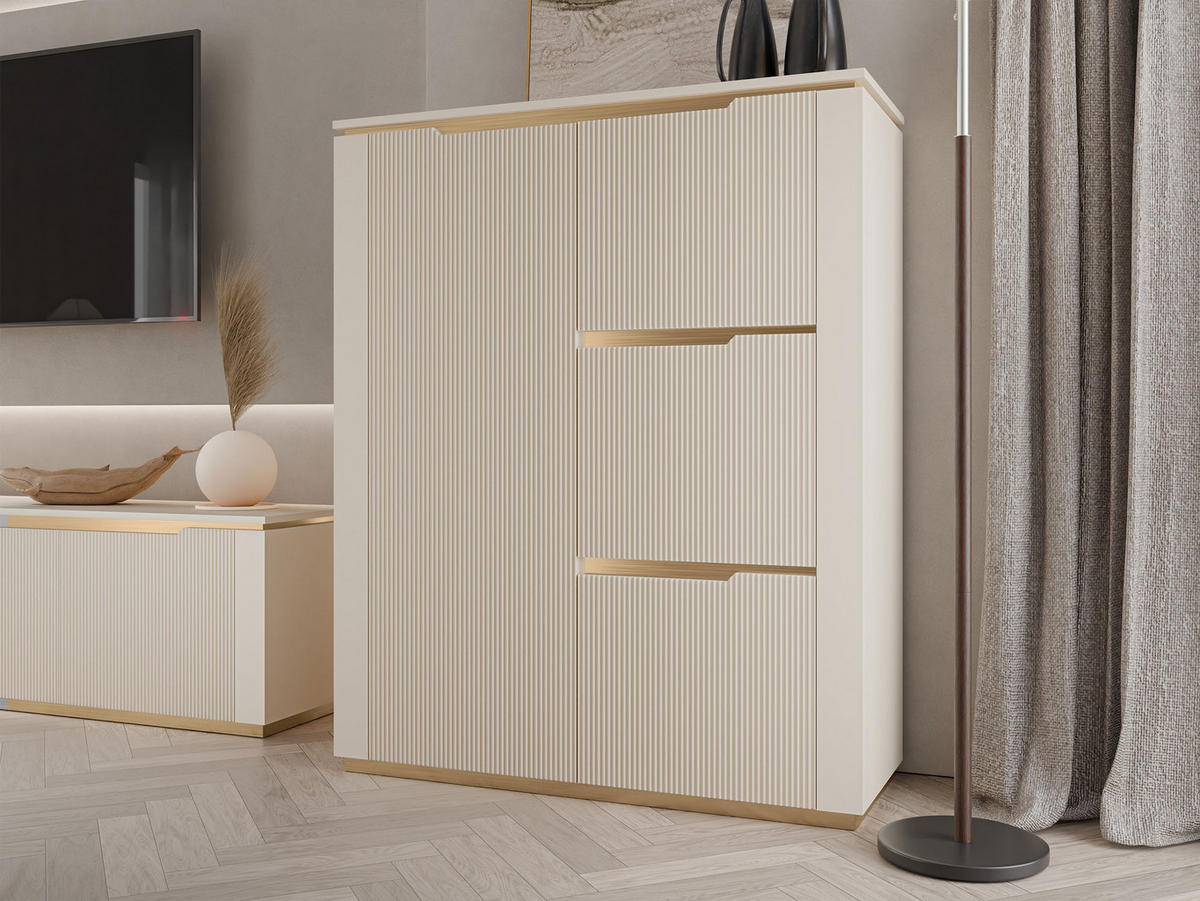 KOMMODE Hilafin 4D - Sandfarben/Goldfarben, Holzwerkstoff/Kunststoff (106/131/40cm) - MIRJAN24