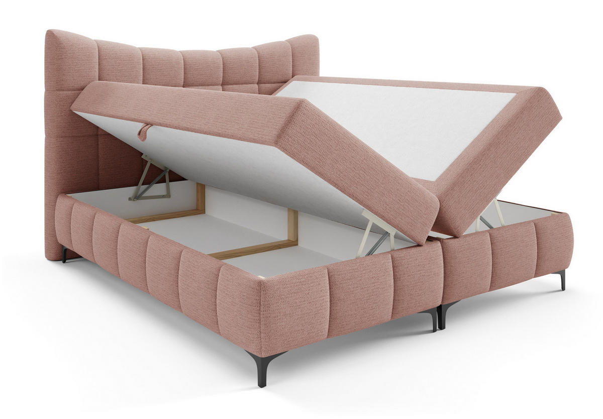 BOXSPRINGBETT 200x200 Almera, Chenille, Bettkasten, Matratze, Puderrosa - Hellrosa, Holz/Textil (200/200cm) - Emporius
