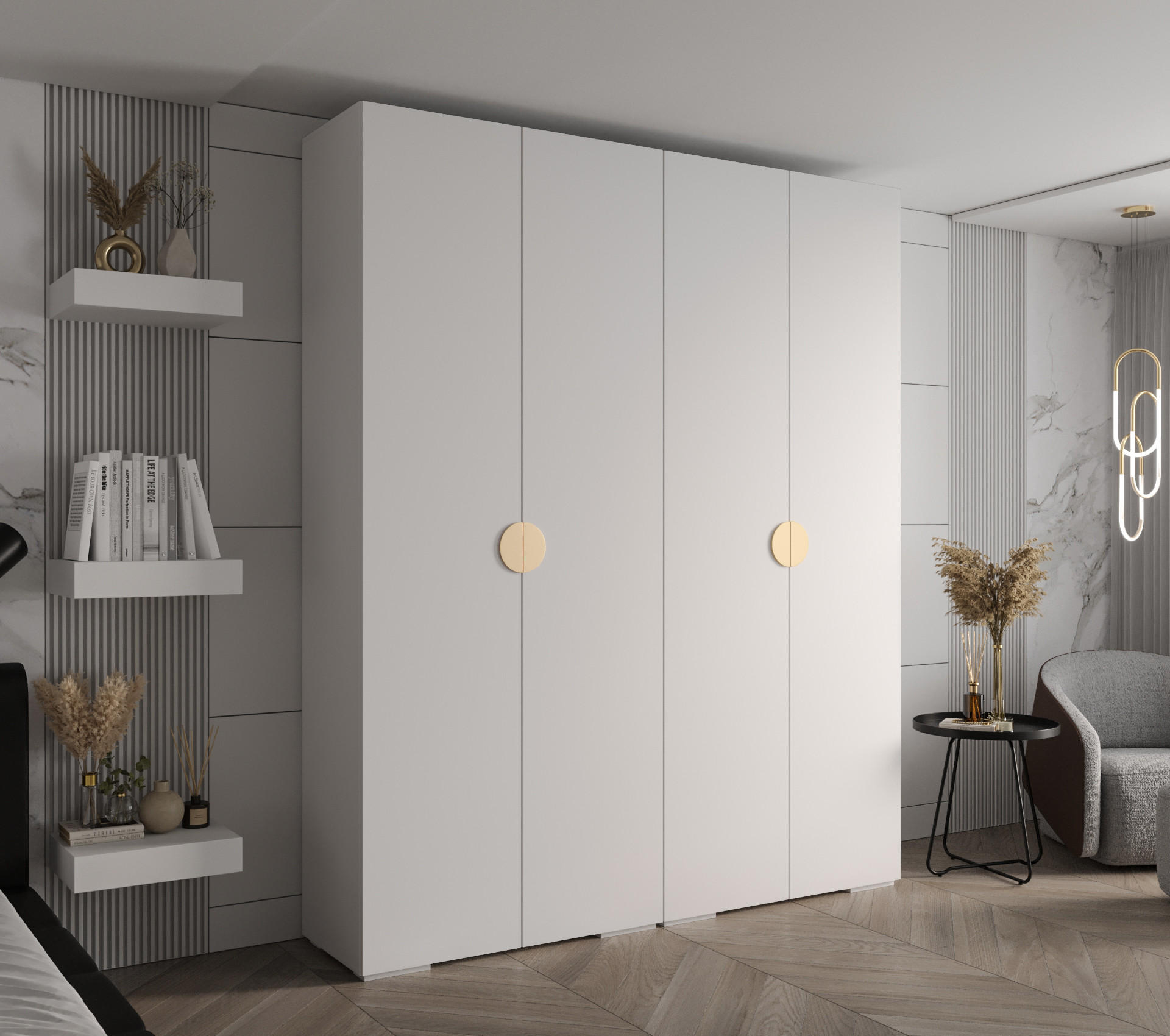 DREHTÜRENSCHRANK 236.7/200/47 4-türig - Goldfarben/Weiß, Holz/Metall (200/236.7/47cm) - Abiks Möbel