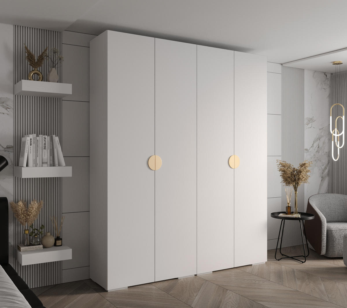 DREHTÜRENSCHRANK 236.7/200/47 4-türig - Goldfarben/Weiß, Holz/Metall (200/236.7/47cm) - Abiks Möbel