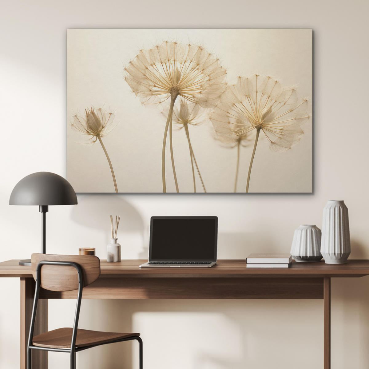 AKUSTIKPANEEL Sonnenlicht - Löwenzahn - Botanisch - Blumen 100x70 cm - Creme, Textil (100/0.9/70cm) - MuchoWow