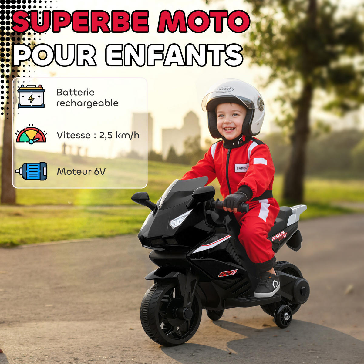 ELEKTRO-MOTORRAD DE-13153 mit Stützrädern Schwarz - Schwarz, Kunststoff (75/36/49cm) - ComfortXL