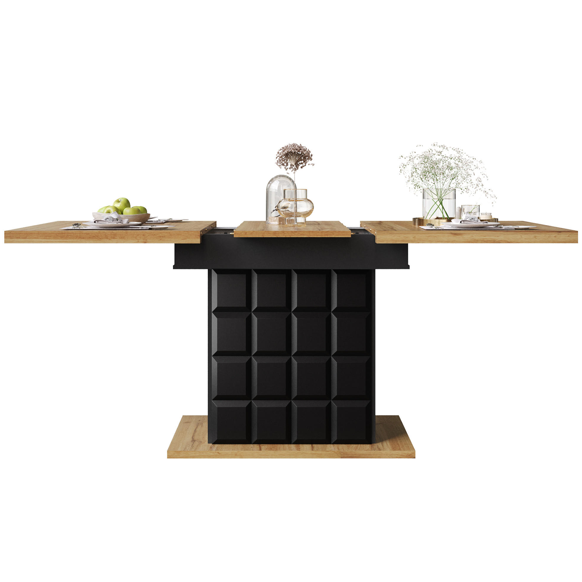 ESSTISCH 110-140/80/75 cm Schwarz/Natur aus MDF mit Auszug und Stauraum - Schwarz, Holzwerkstoff (110/80/75cm) - OKMYHOME