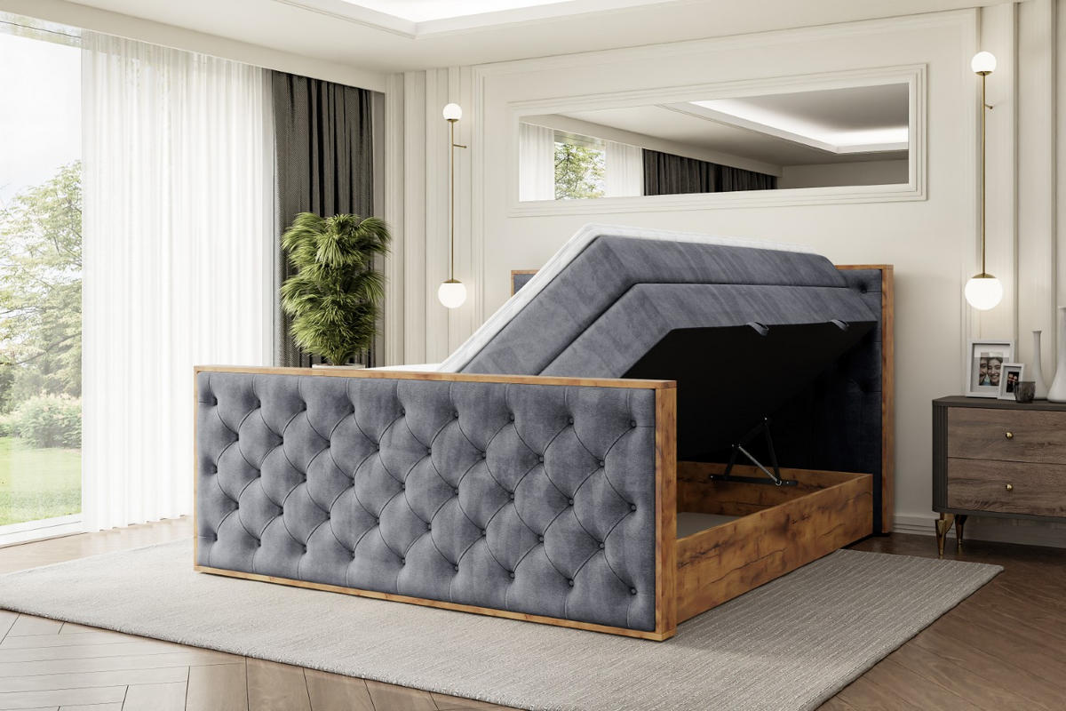 BOXSPRINGBETT mit Matratze H3|H4 und Lattenrost - LOLLI3-Z KING-160x200 - Dunkelgrau Casablanca - Dunkelgrau, Holzwerkstoff (160/200cm) - ALTDECOR