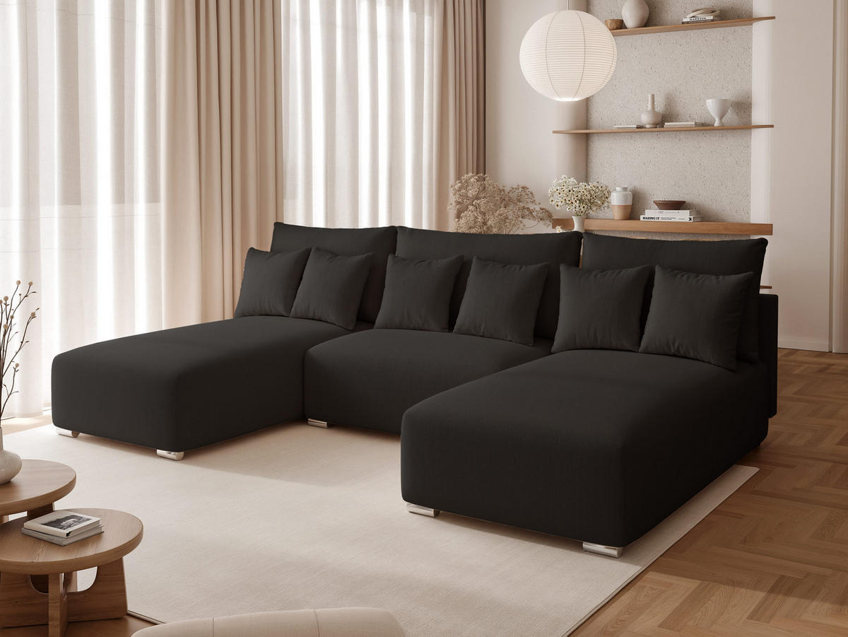 WOHNLANDSCHAFT ELVO mit Schlaffunktion und Bettkasten Anthrazit - Anthrazit, Holzwerkstoff/Kunststoff (300/91/190cm) - Idohome