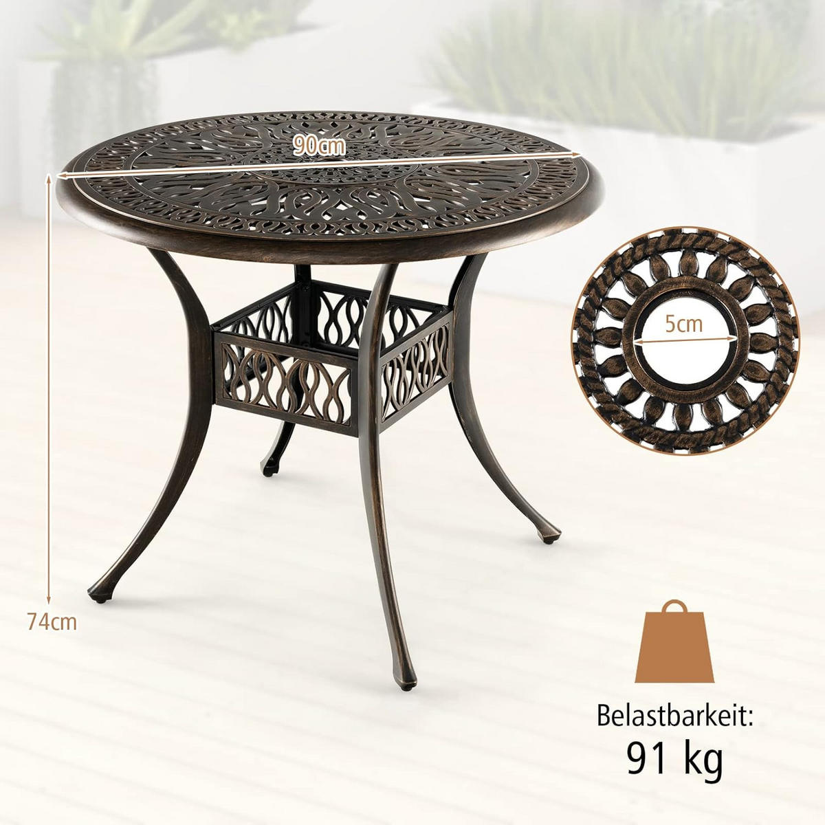 UTEBORD Antikbrunt - Bronsfärgad, Metall (90/90/74cm) - COSTWAY