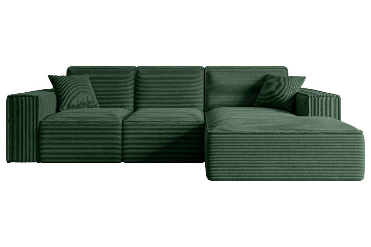 ECKSOFA Ottomane Rechts SERRA-L - 266x165x73 cm Grün Cord - Schwarz/Grün, Holzwerkstoff/Kunststoff (266/165cm) - ALTDECOR