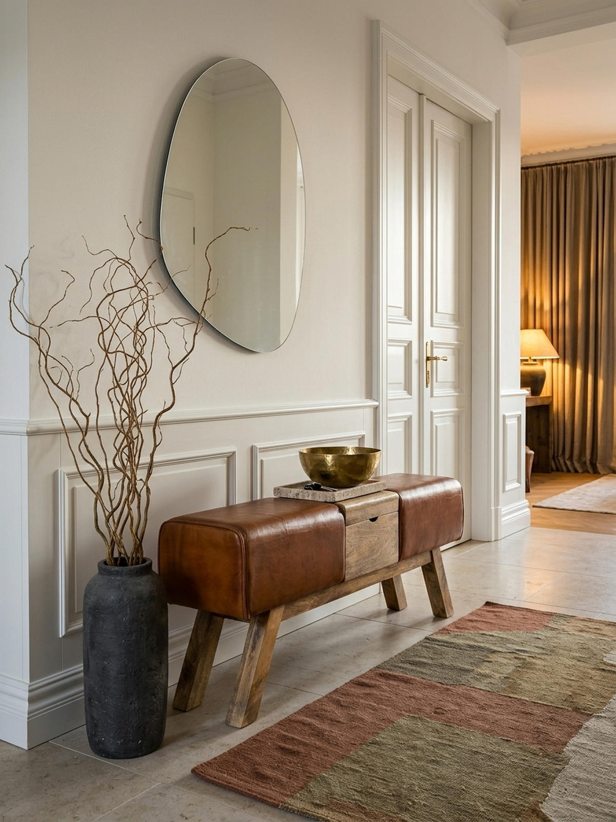 SITZBANK – Echtleder/Holz, 120 cm, Retro-Stil, mit Stauraum - Braun, Leder/Holz (120/53/29cm) - KADIMA DESIGN