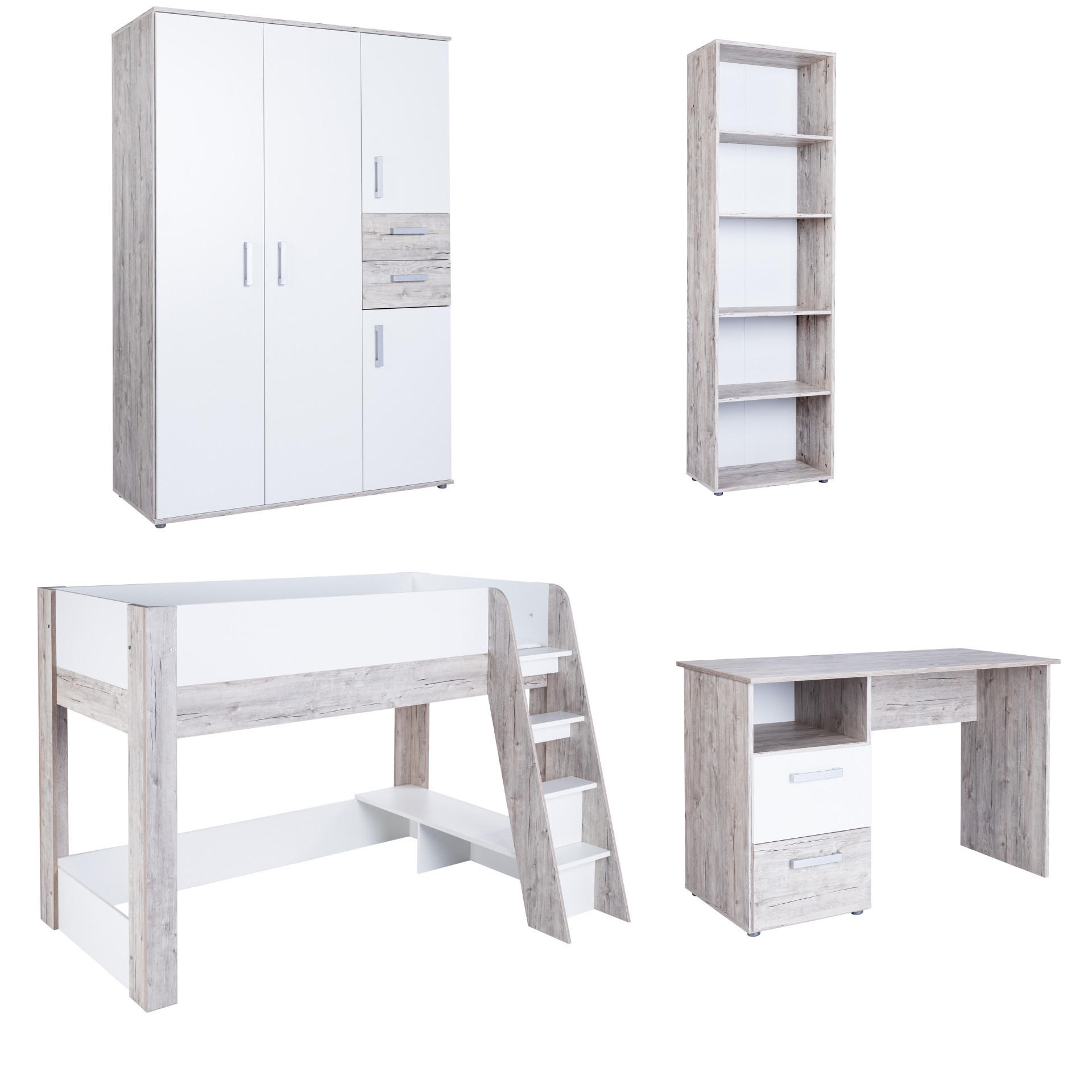SCHULKINDZIMMER Komplettset Bente 4-tlg - Eichefarben/Silberfarben, Holzwerkstoff/Kunststoff (1/1/1cm) - arthur berndt