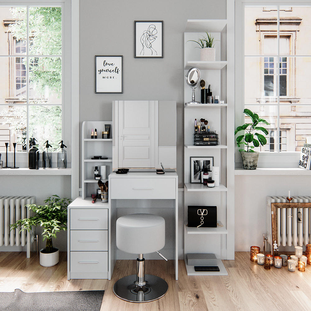 SCHMINKTISCH Conrada Weiß 80 cm mit Hocker - Weiß, Holzwerkstoff (80/131.6/36cm) - Vicco
