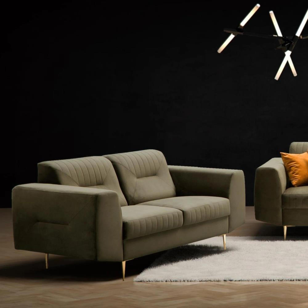 2-SITZER SOFA Venezia olivgrün mit goldenen Beinen - Goldfarben/Olivgrün, Textil (172/85/94cm) - Beautysofa