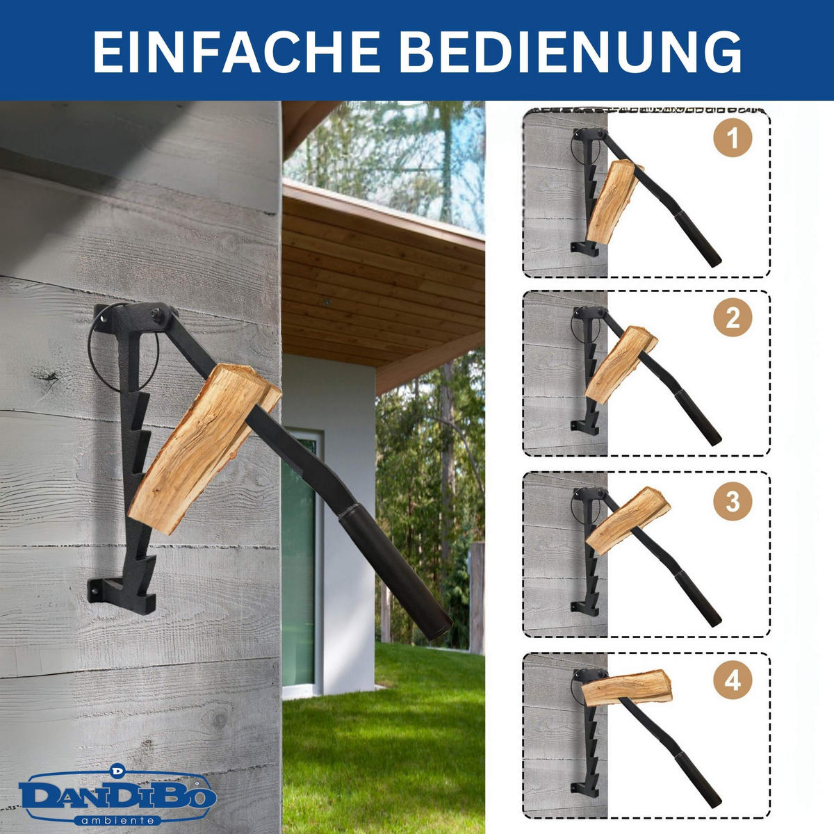 HOLZSPALTER manuell zur Wandmontage Metall Schwarz 42 cm - Schwarz, Metall (13/42/41cm) - DanDiBo