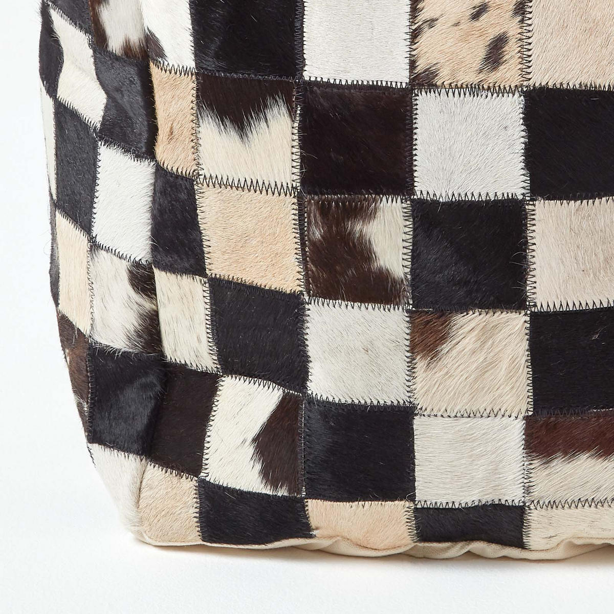 PATCHWORK-HOCKER Fell kariert, 35/35/35 cm - Braun, Leder (35/35/35cm) - Homescapes