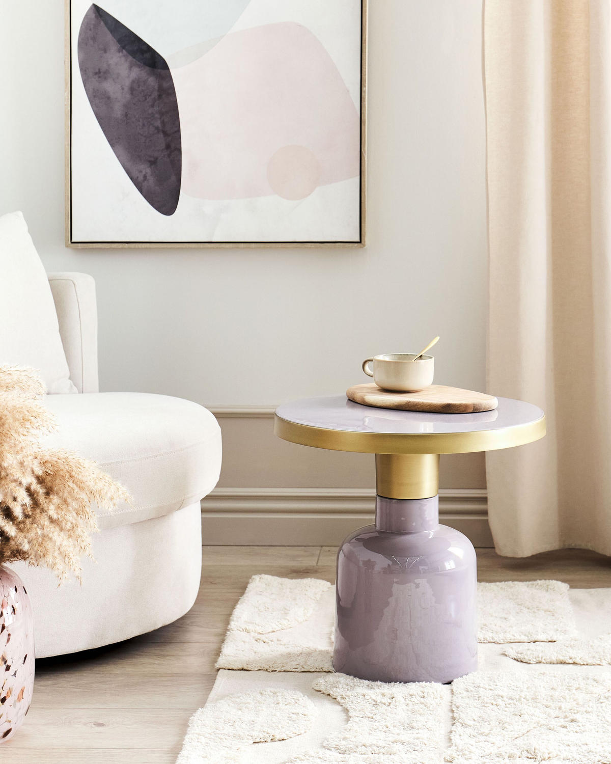 BEISTELLTISCH Metall purpur rund 45 cm Lomita - Violett/Messingfarben, Metall (45/45/45cm) - Beliani