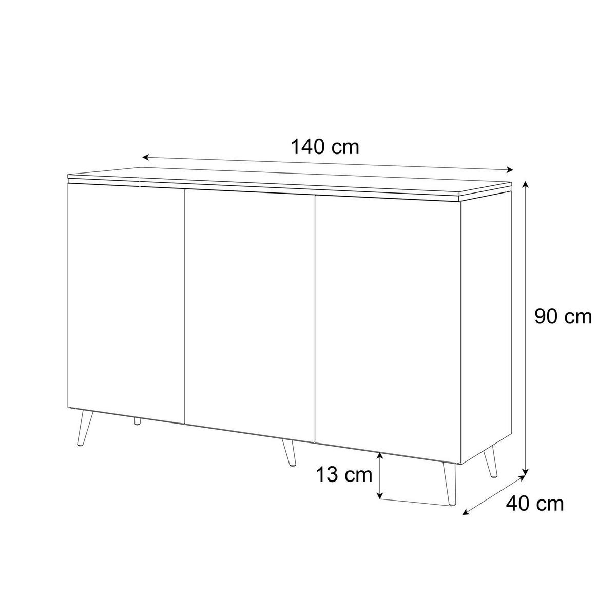 KOMMODE AURORA SILVER 3D – mit schrägen verchromten Beinen - Weiß Hochglanz/Silberfarben, Holzwerkstoff/Metall (140/90/40cm) - Lookway