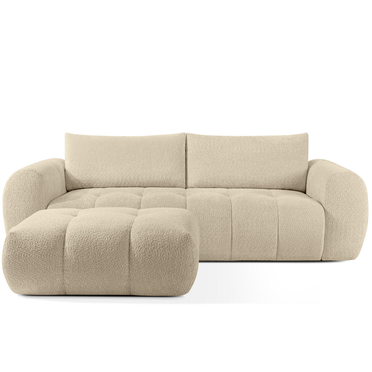 SOFA LIRA mit Pouf, Hellbeige, Bouclé - Beige, Holz/Holzwerkstoff (96/43/50cm) - KONSIMO®