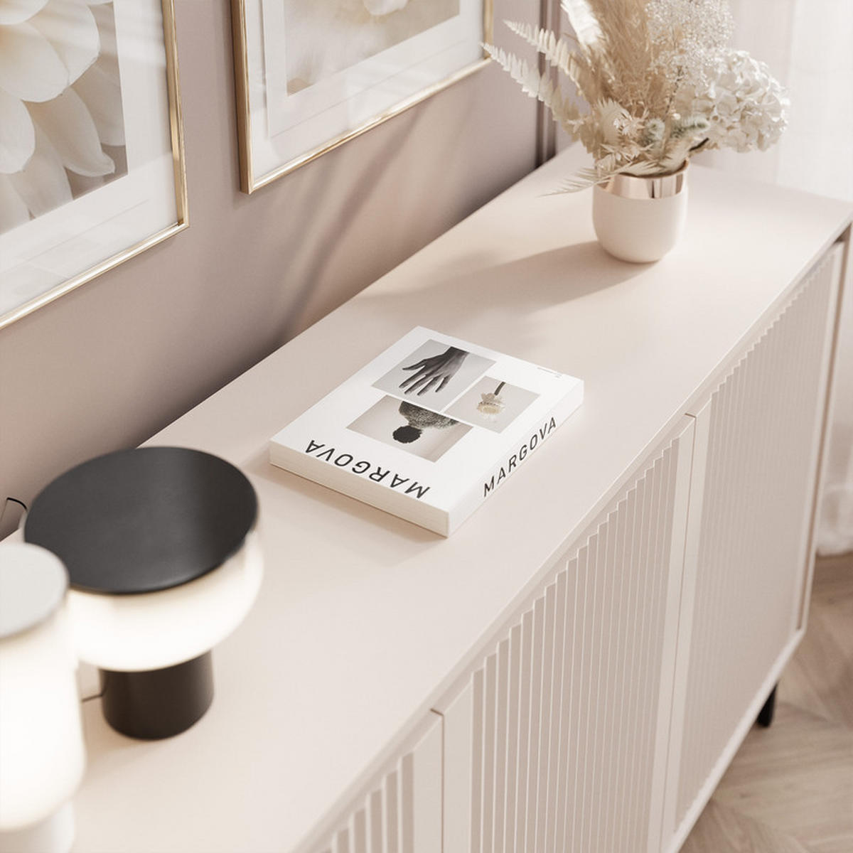 KOMMODE LIRA 149 cm, Beige - Beige/Schwarz, Holzwerkstoff/Metall (149/100/40cm) - Idohome