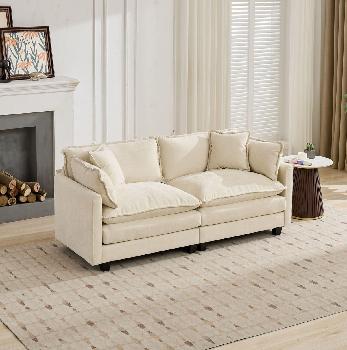 2-SITZER Sofa aus Chenille in Beige mit modularem Design - Beige, Textil (75/84/198cm) - Modfu