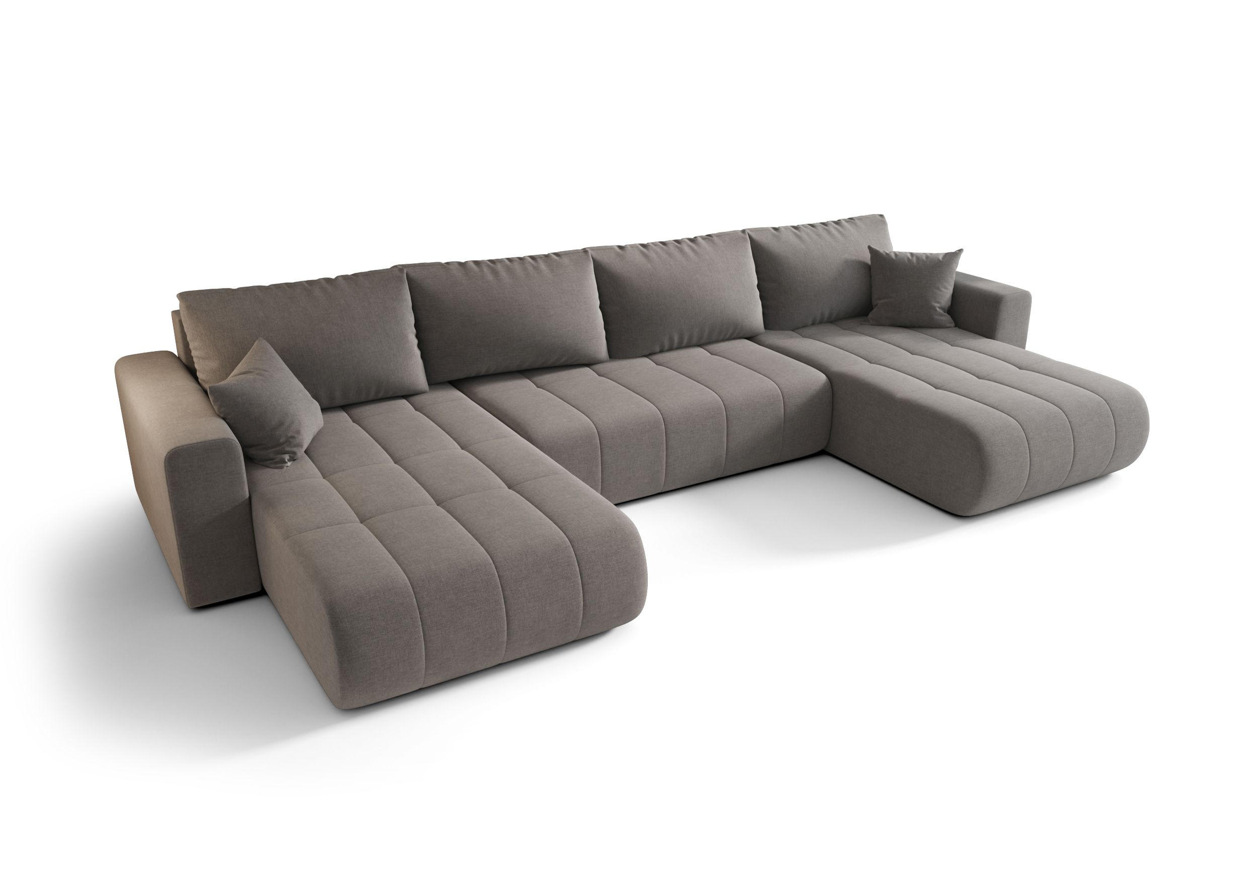 SEDACÍ souprava LARA tvar U tmavě béžová pletená tkanina Wind 21 - funkce spaní, úložný prostor - krémová, textil (385/85/175cm) - Cornero