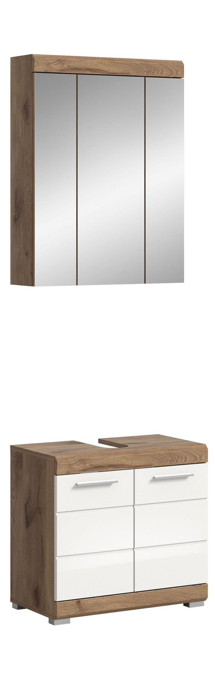 BADKOMBINATION 2tlg. Wave Bad in Nox Oak Nachbildung und weiß hochglanz B/H/T: 60x191x34 cm - Eichefarben, Holz (60/191/34cm)