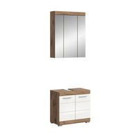 BADKOMBINATION 2tlg. Wave Bad in Nox Oak Nachbildung und weiß hochglanz B/H/T: 60x191x34 cm - Eichefarben, Holz (60/191/34cm)