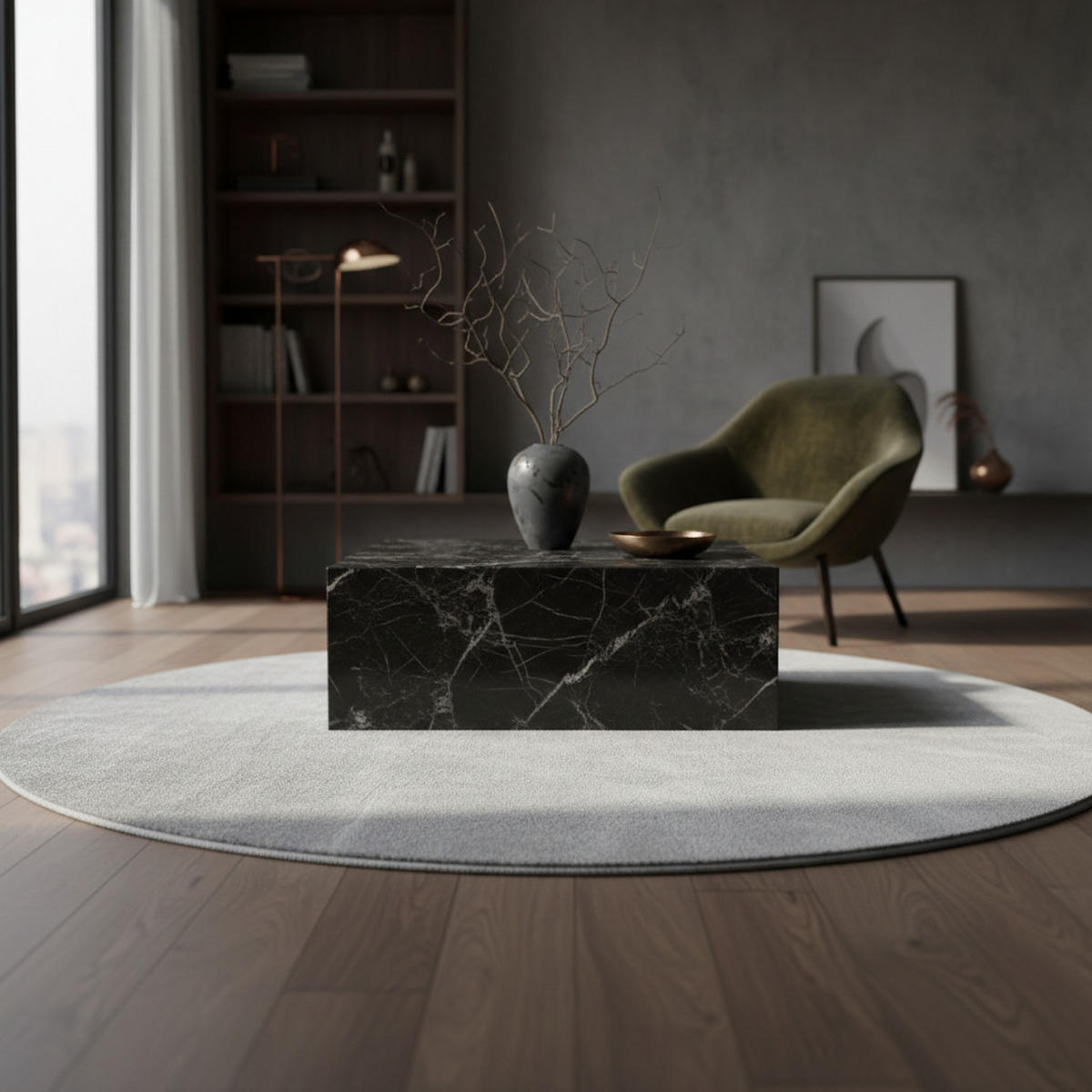 TEPPICH Kurzflor Uni-Farbe Microfaser Antirutsch Wohnzimmer waschbar Silber Rund 160x160 - Silberfarben, Textil (160/160cm) - KADIMA DESIGN