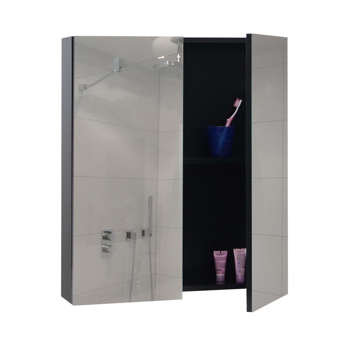 SPIEGELSCHRANK B19B Hochglanz Schwarz - Schwarz Hochglanz, Holz (60/70/16cm) - MCW