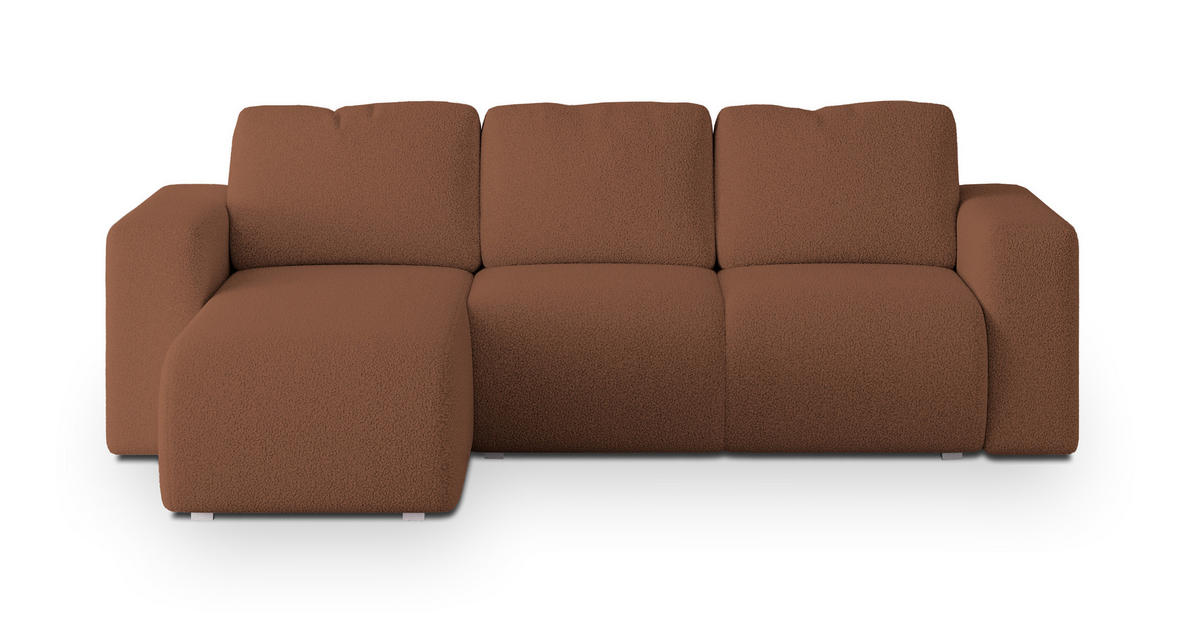 ECKSOFA RINOVA Kupferfarben Boucle-Stoff mit Schlaffunktion - Kupferfarben, Holz (250/143cm) - MASSENO