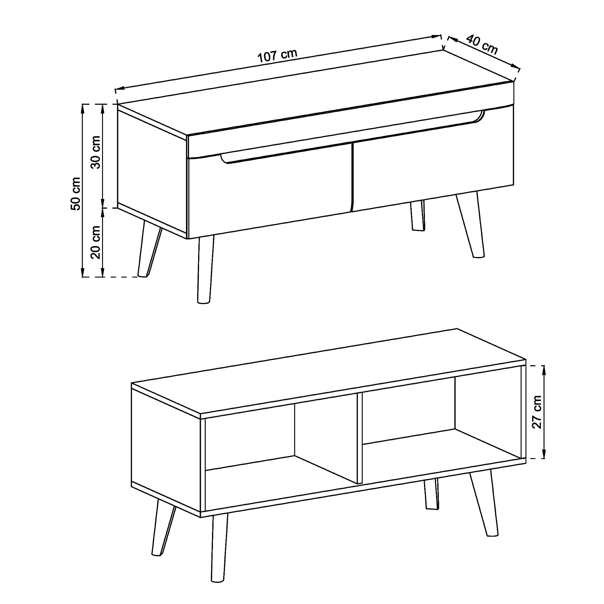 LOWBOARD TV SUDBURRY RTV1-2S Fronten, in Hochglanz aus MDF-Platte, Weiß - Weiß, Holz/Holzwerkstoff (107/50/40cm) - Komodee