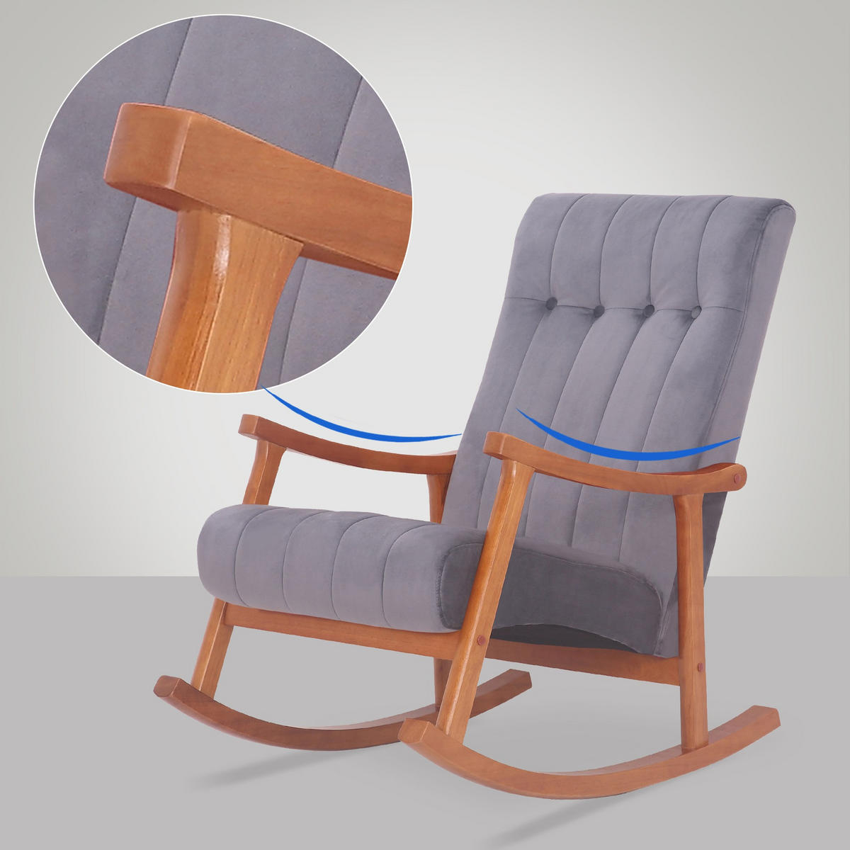 SCHAUKELSTUHL Samt Walnuss/Grau - Walnussfarben/Grau, Holz/Textil (62/98/92cm) - CLP