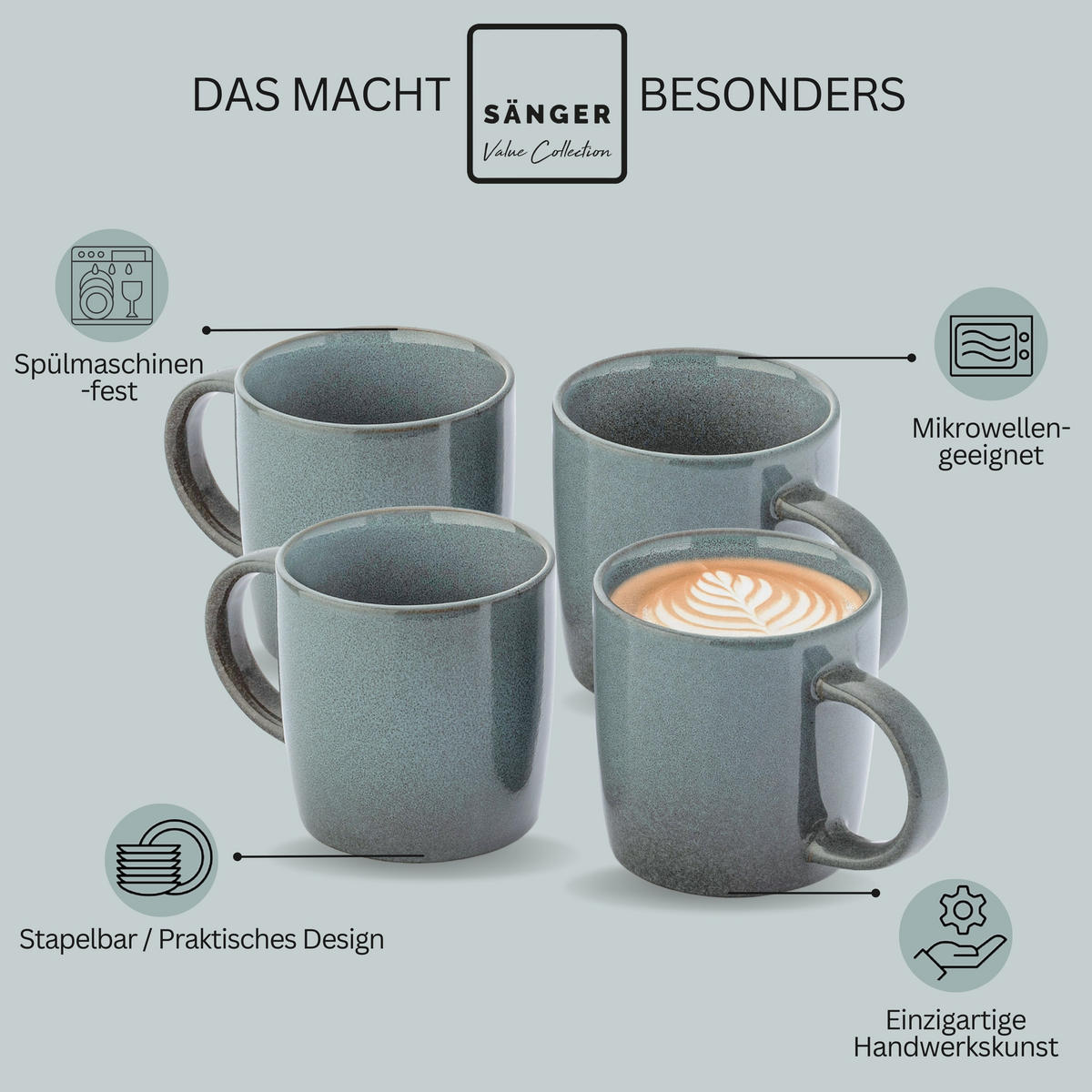 KAFFEEBECHER KAIRO OCEAN - 6 teilig aus Steingut - Blau, Stein (0.4L) - Sänger