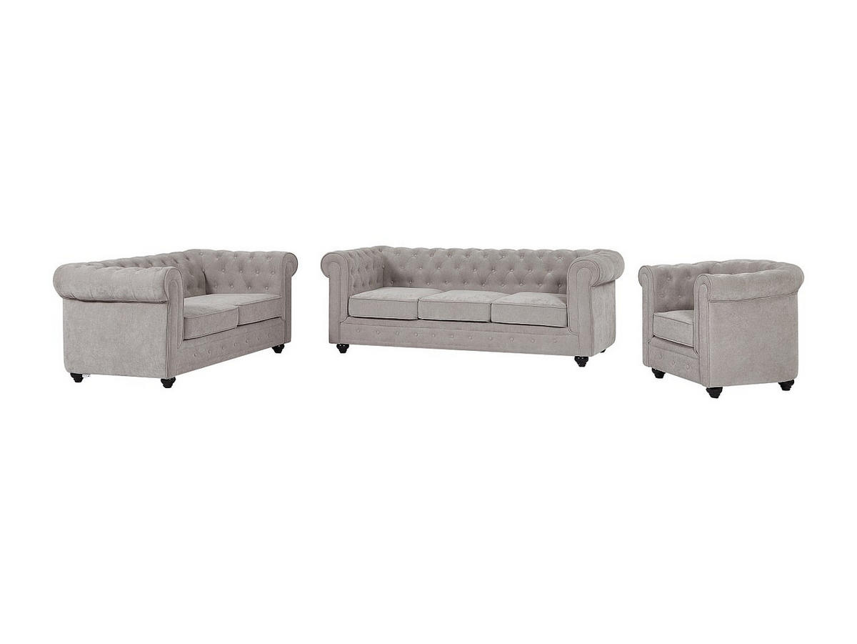 SOFA 3-Sitzer & 2-Sitzer & Sessel - Stoff - Grau - CHESTERFIELD - Grau, Textil (88/72/205cm) - Vente-Unique