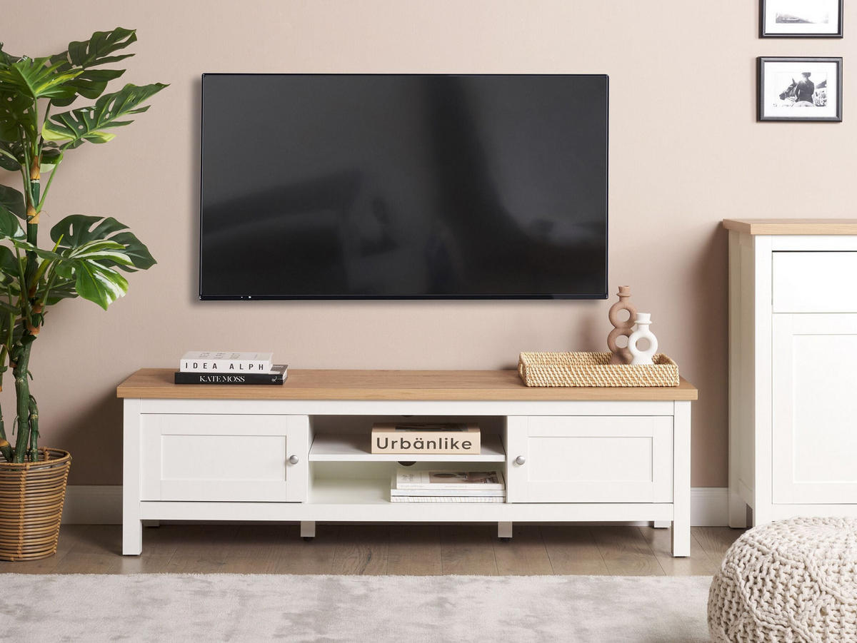 TV STOLEK Krémově bílý Atoca - bílá/krémová, kompozitní dřevo (140/41/39cm) - Beliani