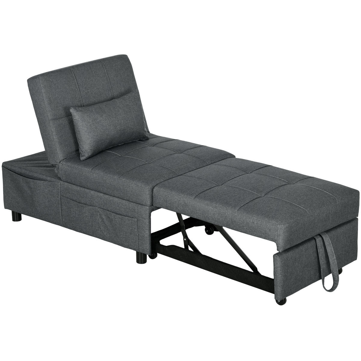 SCHLAFSESSEL 3-in-1 DE-14665 verstellbare Rückenlehne & Rollen Grau - Grau, Textil (104/81/65.5cm) - ComfortXL