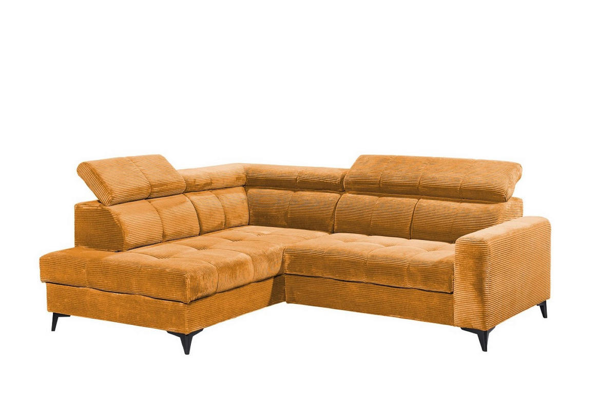 ECKSOFA mit elektronische Sitztiefenverstellung, USB-Anschluss und stilvollem Breitcord-Bezug - Gelb, Textil (243/200cm) - ed exciting design