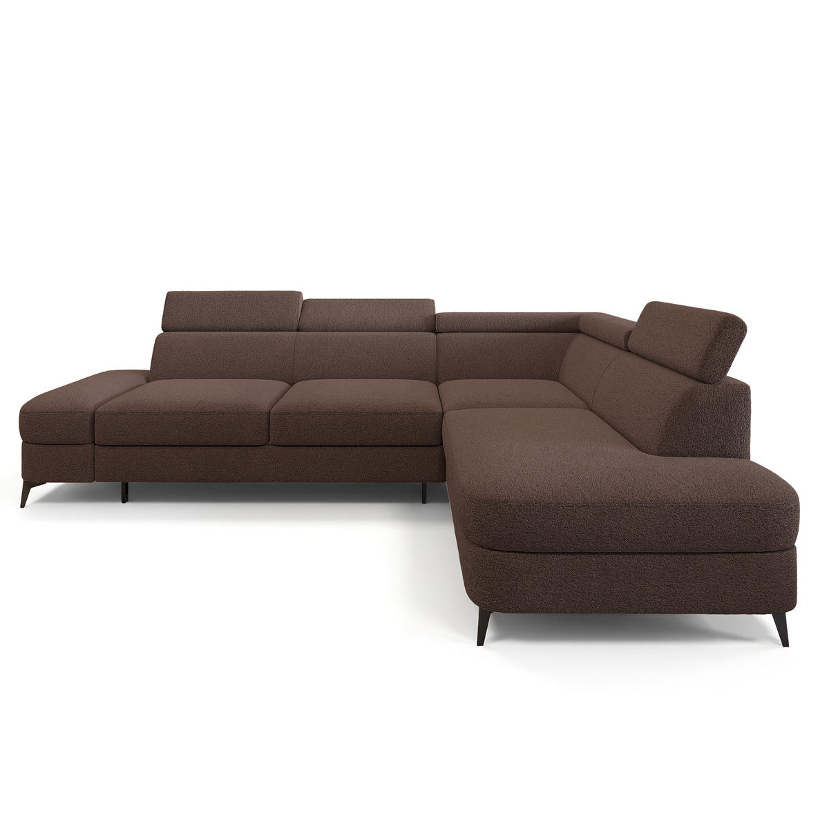 ECKSOFA AVISE Q R-S Braun Boucle-Stoff mit Schlaffunktion - Braun, Holzwerkstoff/Textil (268/195cm) - MASSENO