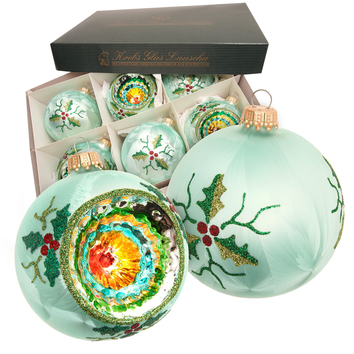 Krebs Glas Lauscha Christbaumkugeln Grün 8x8x8 cm