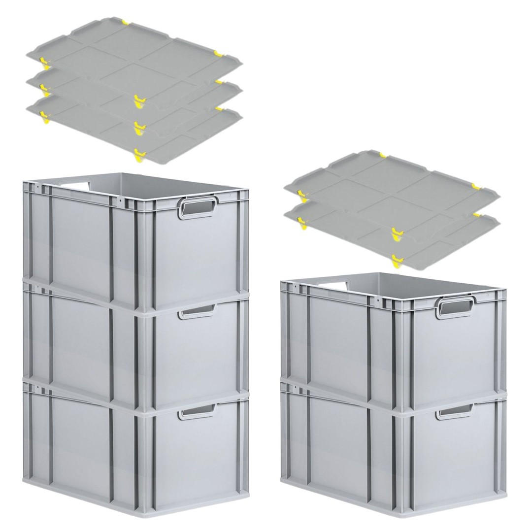 EUROBOX 5x Nextgen Economy Mit Auflagedeckel Grau/Gelb Griffe Offen 65 Liter - Gelb, Kunststoff (40/32/60cm) - PROREGAL