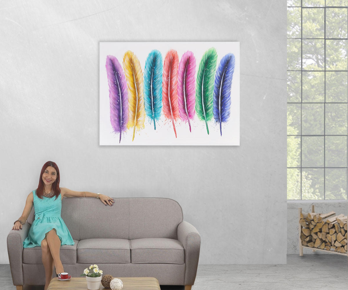 ÖLGEMÄLDE FEDERN HANDGEMALT Mehrfarbig - Multicolor, Textil (120/90cm) - MCW