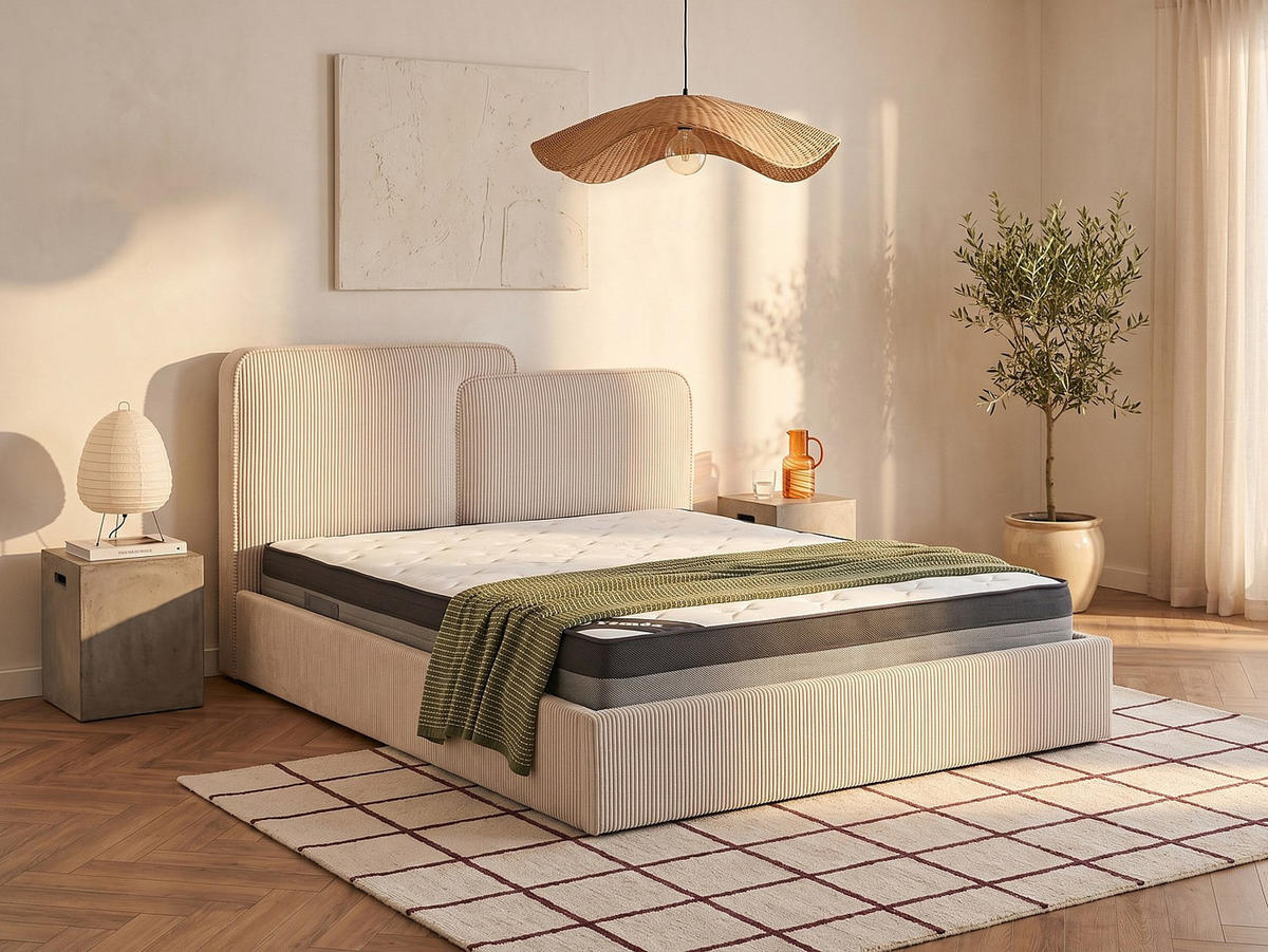 STANDARDMATRATZE - 2 Personen - stoff - weiß Ilyros - Weiß, Textil (180/200cm) - Vente-Unique