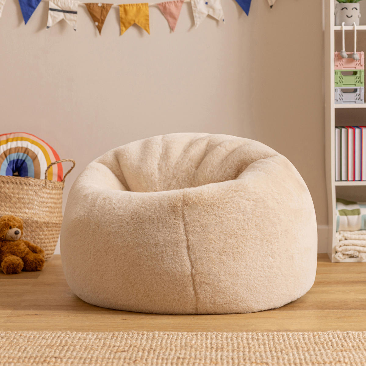 KINDERSITZSACK Kingston Kaninchenkunstfell - Beige, Textil (80/45/80cm) - icon