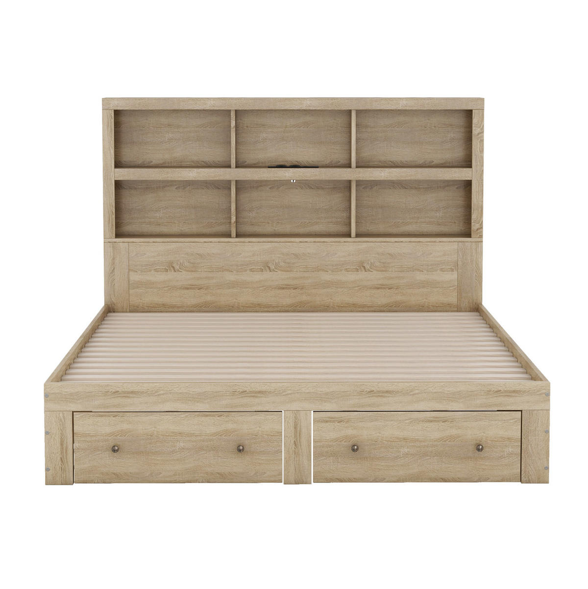 BETT 160/200 cm mit Kopfteil und 2 Schubladen in Natur - Naturfarben, Holzwerkstoff (160/200cm) - BEAOK