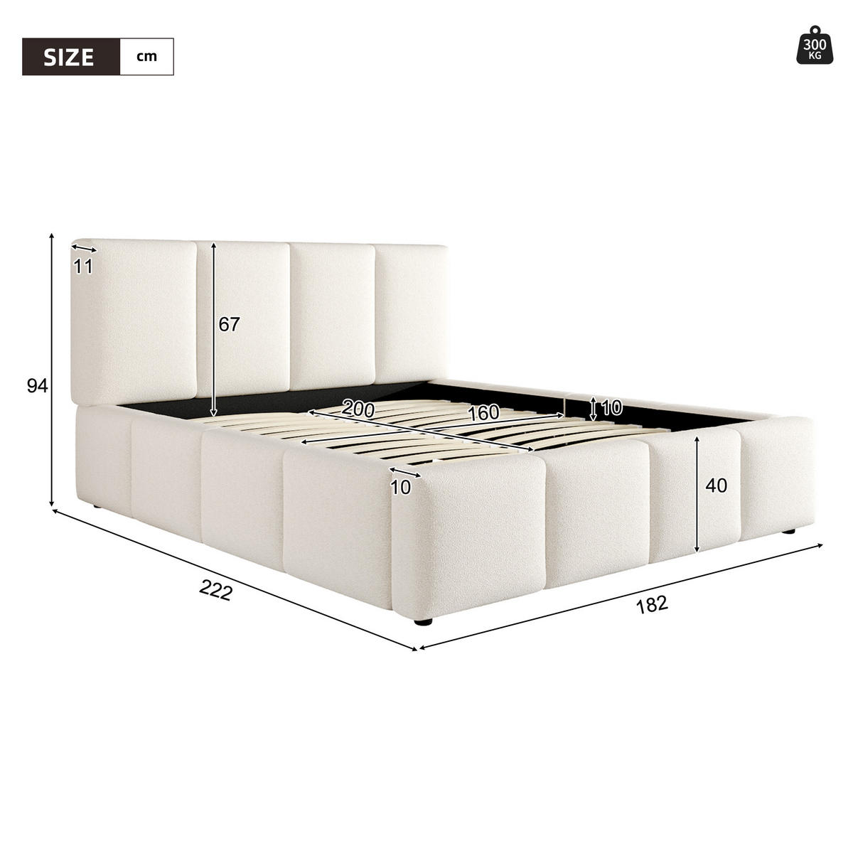 POLSTERBETT Beige Bouclé 160x200 Lattenrost Kopfteil - Beige, Leder (160/200cm) - FLIEKS