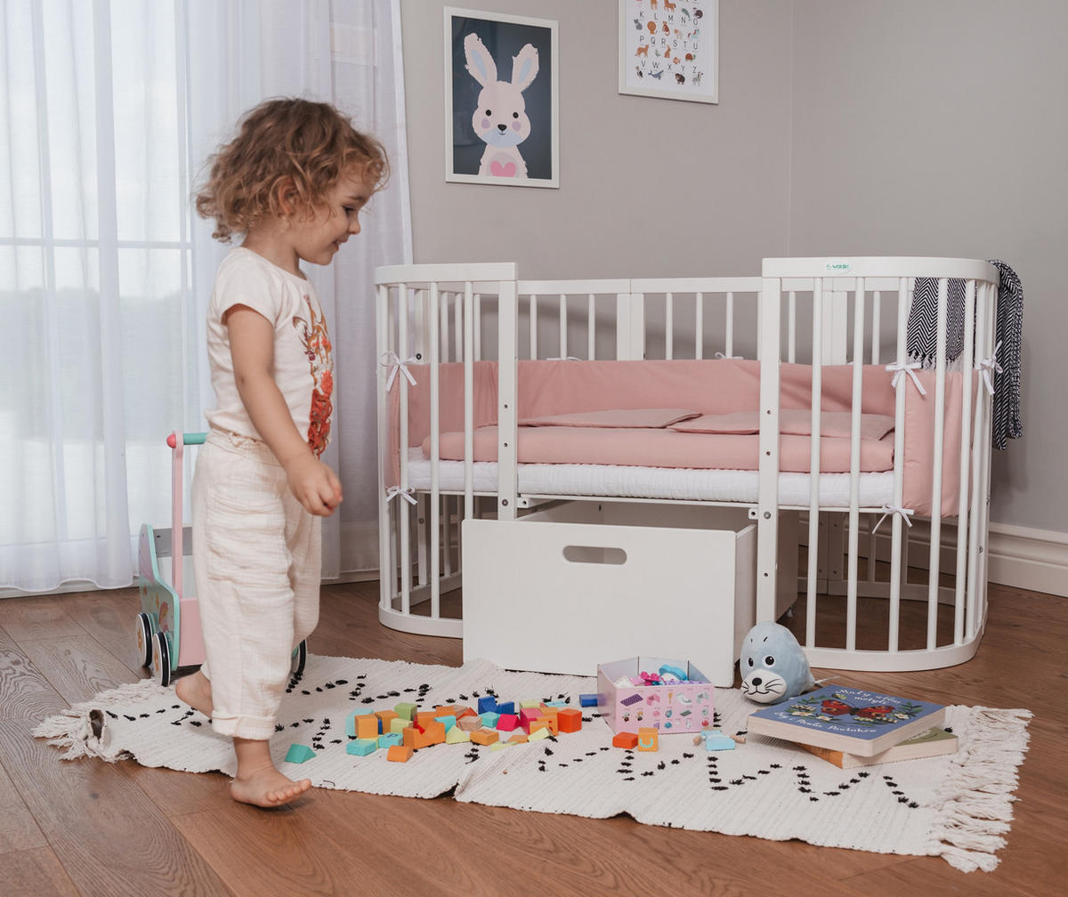 SERTAR pentru pătuț bebe 7in1, FĂRĂ PĂTUȚ - alb, lemn - waldin