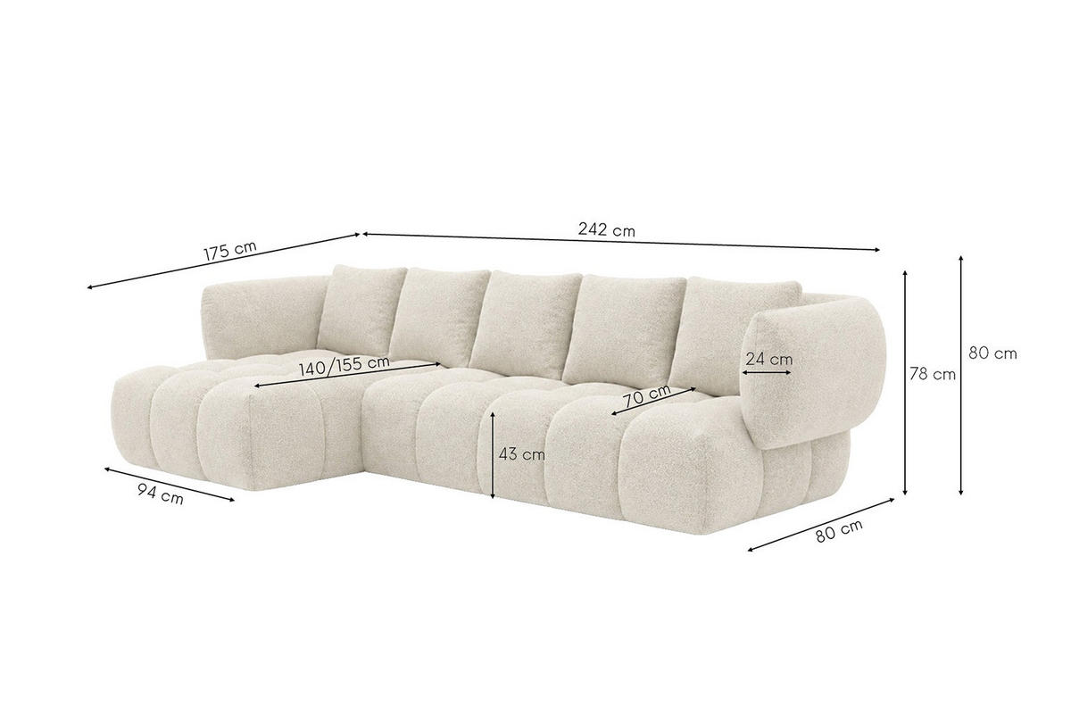ROHOVÁ SEDAČKA ve tvaru L, žinylková tkanina Puente, Ecru, Levá strana, SEVIO L - ecru, dřevo (242/175cm) - Kaiser Möbel