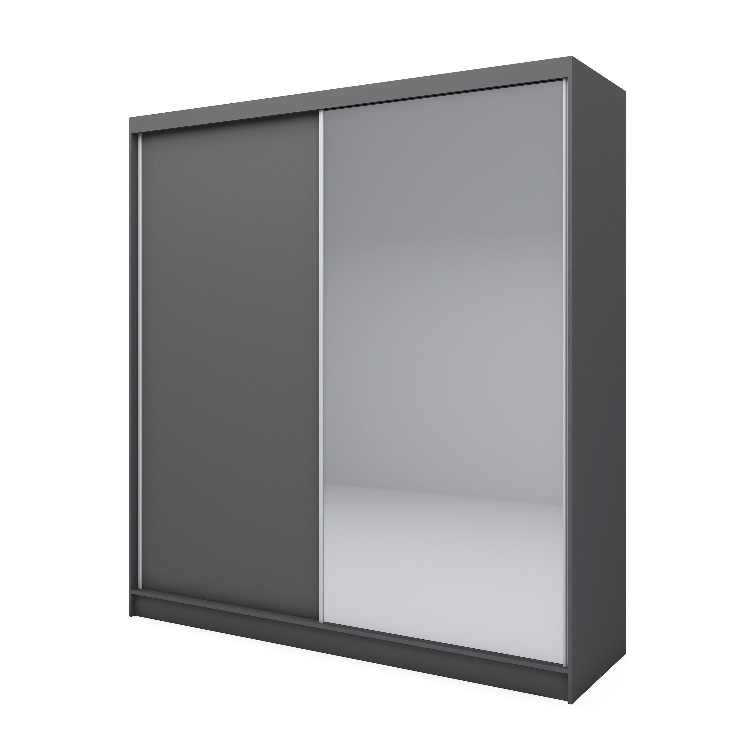 SCHWEBETÜRENSCHRANK Pamela 200 cm mit Spiegel, 2-türig, grau - Grau, Kunststoff (200/216/61cm) - Margaret Hadas24