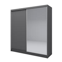 SCHWEBETÜRENSCHRANK Pamela 200 cm mit Spiegel, 2-türig, grau - Grau, Kunststoff (200/216/61cm) - Margaret Hadas24